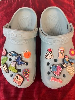 CROCS Light Blue Woman’s Clog Shoes with Decorative Charms